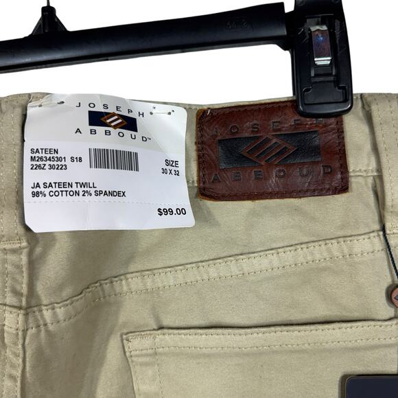 Joseph Abboud Mens SZ 30x32 Sateen Twill Pants Classic Fit Stretch Zip-Fly Beige - Picture 6 of 11